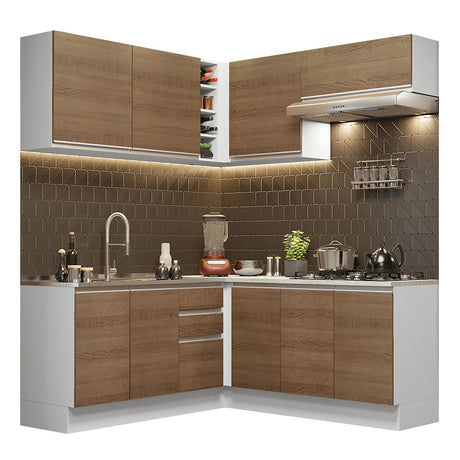 Cocina Integral Glamy Blanco y Marron 349x225cm sin Mesón - Cocinas | Bylmo