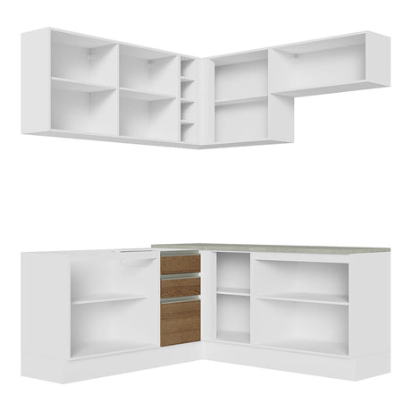 Cocina Integral Glamy Blanco y Marron 349x225cm sin Mesón - Cocinas | Bylmo