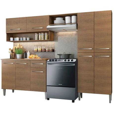 Cocina Integral Emilly Pop Marron 229x186cm con Mesón - Cocinas | Bylmo