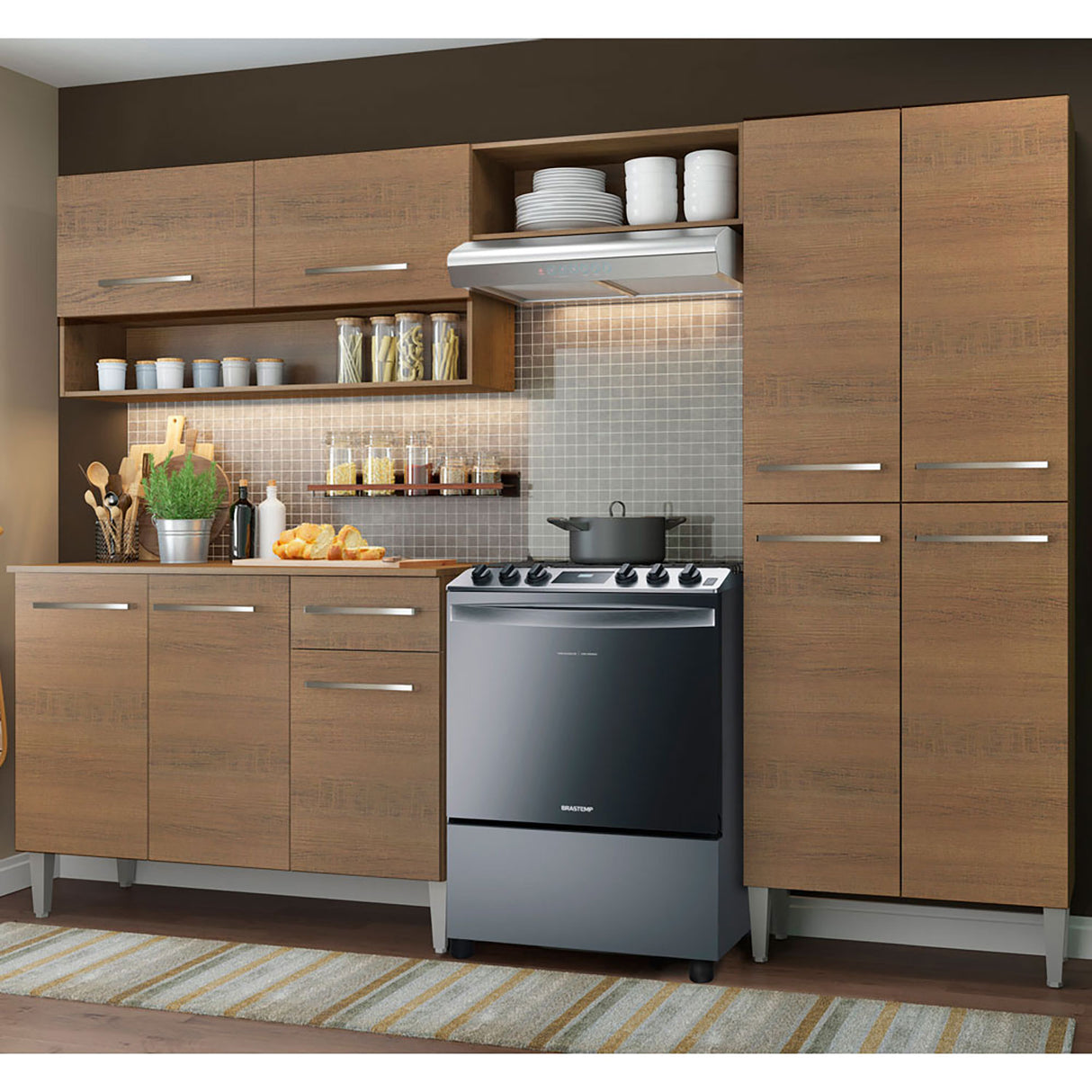 Cocina Integral Emilly Pop Marron 229x186cm con Mesón - Cocinas | Bylmo