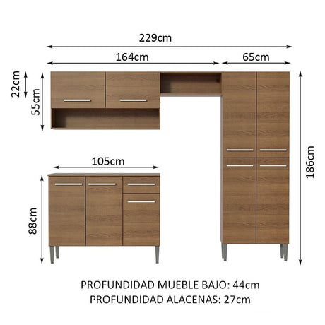 Cocina Integral Emilly Pop Marron 229x186cm con Mesón - Cocinas | Bylmo