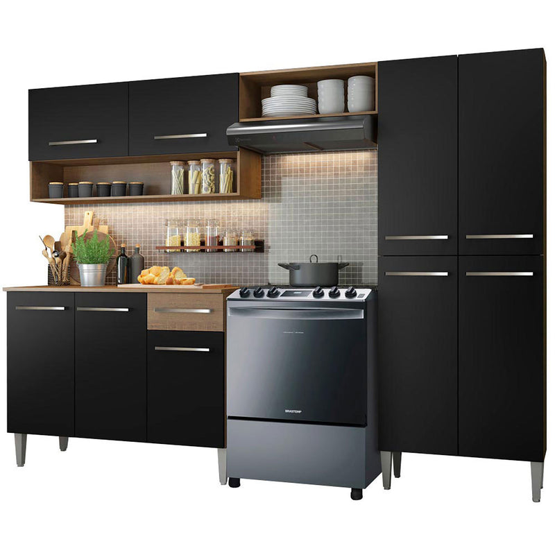 Cocina Integral Emilly Pop Marron Y Negro 229x186cm Sin Mesón