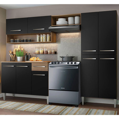 Cocina Integral Emilly Pop Marron Y Negro 229x186cm Sin Mesón