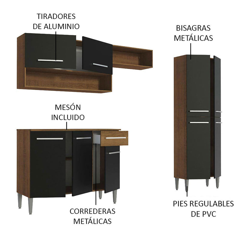 Cocina Integral Emilly Pop Marron Y Negro 229x186cm Sin Mesón