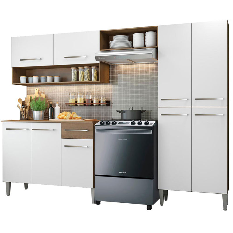 Cocina Integral Emilly Pop Marron Y Blanco 229x186cm Sin Mesón