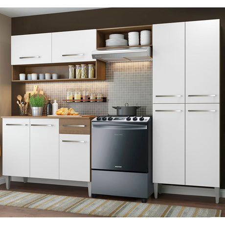 Cocina Integral Emilly Pop Marron y Blanco 229x186cm con Mesón de Madera - Cocinas | Bylmo