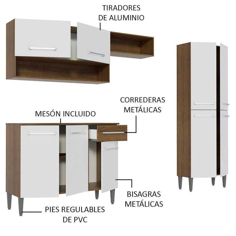 Cocina Integral Emilly Pop Marron Y Blanco 229x186cm Sin Mesón