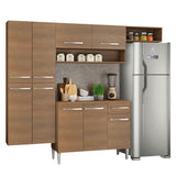 Cocina Integral Emilly Fit Marron 229x201cm con Mesón de Madera - Cocinas | Bylmo