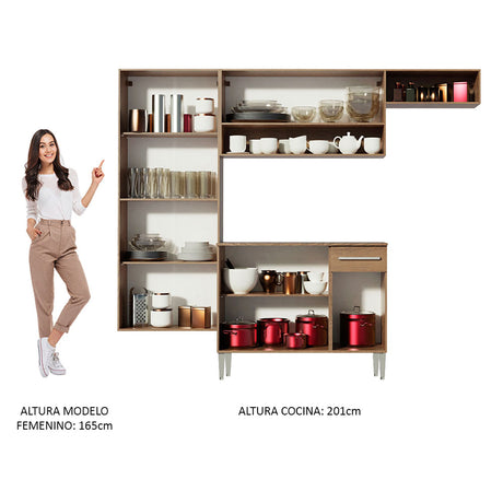 Cocina Integral Emilly Fit Marron 229x201cm con Mesón de Madera - Cocinas | Bylmo