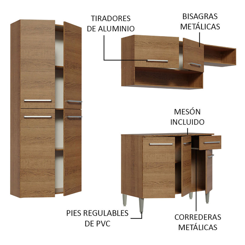 Cocina Integral Emilly Fit Marron 229x201cm Sin Mesón