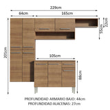 Cocina Integral Emilly Fit Marron 229x201cm con Mesón de Madera - Cocinas | Bylmo