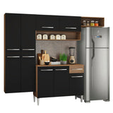 Cocina Integral Emilly Fit Marron y Negro 229x201cm con Mesón de Madera - Cocinas | Bylmo