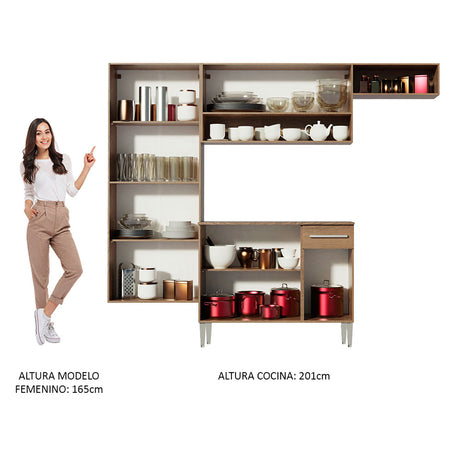 Cocina Integral Emilly Fit Marron y Negro 229x201cm con Mesón de Madera - Cocinas | Bylmo