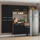 Cocina Integral Emilly Fit Marron y Negro 229x201cm con Mesón de Madera - Cocinas | Bylmo