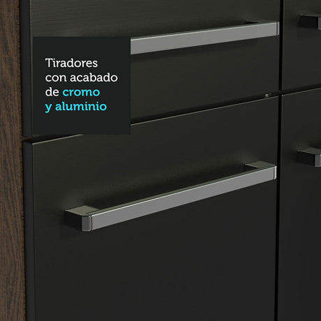 Cocina Integral Emilly Fit Marron y Negro 229x201cm con Mesón de Madera - Cocinas | Bylmo