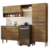 Cocina Integral Emilly Marron 229x186cm con Mesón de Acero Inoxidable - Cocinas | Bylmo