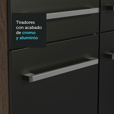 Cocina Integral Emilly Marron y Negro 229x186cm con Mesón de Acero Inoxidable - Cocinas | Bylmo