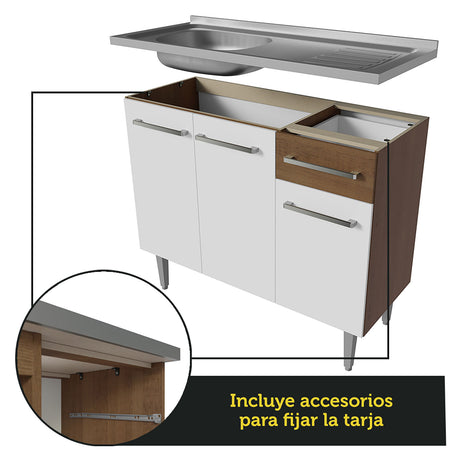 Cocina Integral Emilly Marron y Blanco 229x186cm con Mesón de Acero Inoxidable - Cocinas | Bylmo
