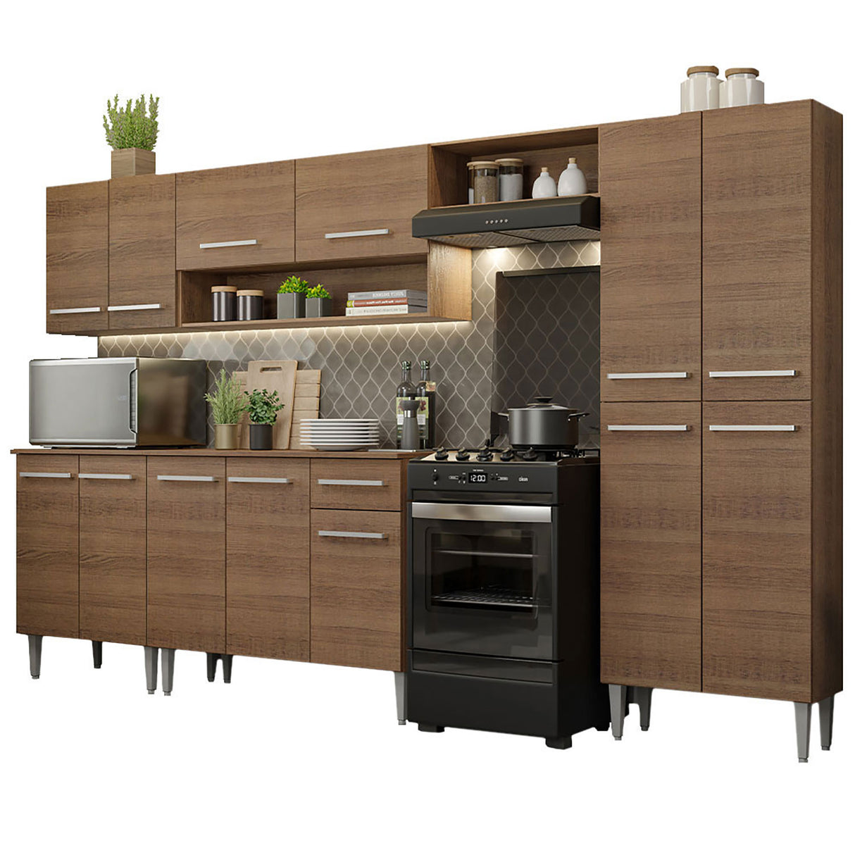 Cocina Integral Emilly Marron 293x186cm con Mesón de Madera - Cocinas | Bylmo
