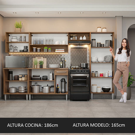 Cocina Integral Emilly Marron 293x186cm con Mesón de Madera - Cocinas | Bylmo