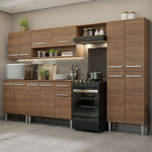 Cocina Integral Emilly Marron 293x186cm Sin Mesón