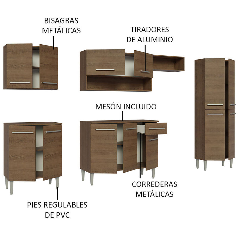 Cocina Integral Emilly Marron 293x186cm Sin Mesón