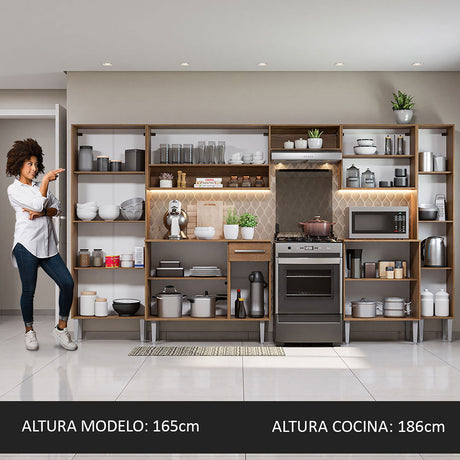 Cocina Integral Emilly Joy Marron y Negro 325x186cm con Mesón de Madera - Cocinas | Bylmo