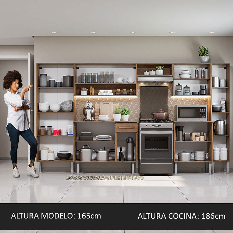 Cocina Integral Emilly Joy Marron Y Negro 325x186cm Sin Mesón