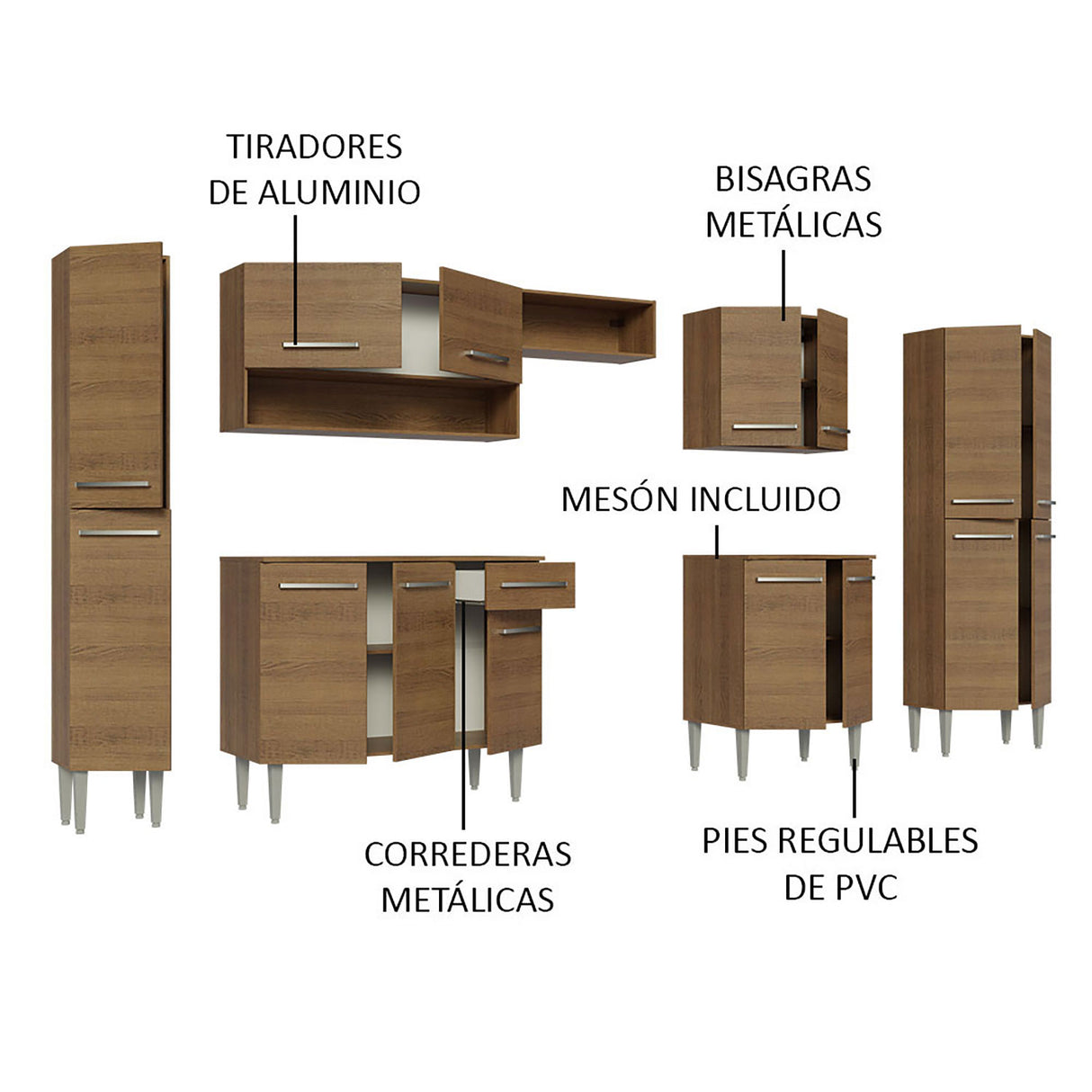 Cocina Integral Emilly Marron 325x186cm con Mesón de Madera - Cocinas | Bylmo