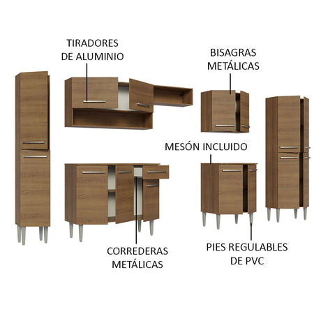 Cocina Integral Emilly Marron 325x186cm con Mesón de Madera - Cocinas | Bylmo