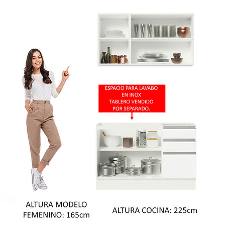 Cocina Integral Glamy Blanco 120x225cm sin Mesón - Cocinas | Bylmo