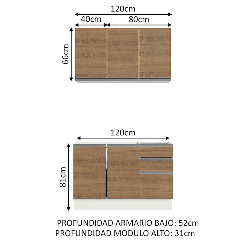 Cocina Integral Glamy Marron 120x225cm Sin Mesón