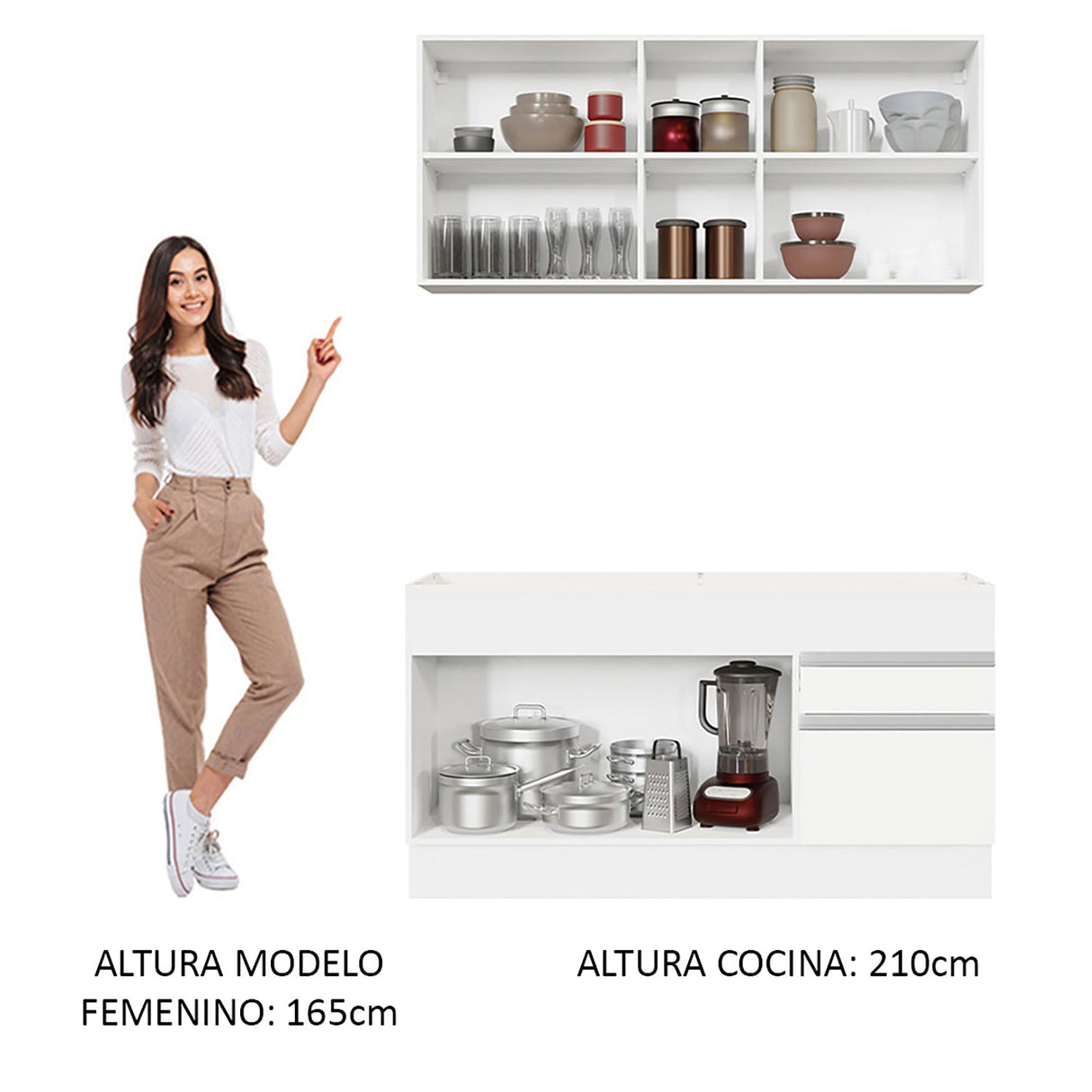 Cocina Integral Glamy Blanco 150x225cm sin Mesón - Cocinas | Bylmo