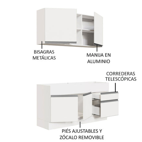 Cocina Integral Glamy Blanco 150x225cm sin Mesón - Cocinas | Bylmo