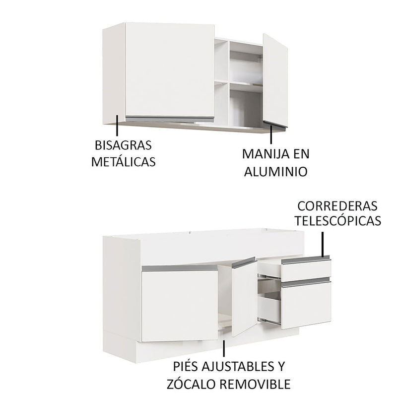 Cocina Integral Glamy Blanco 150x225cm Sin Mesón