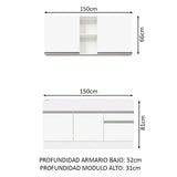 Cocina Integral Glamy Blanco 150x225cm sin Mesón - Cocinas | Bylmo