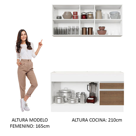 Cocina Integral Glamy Blanco y Marron 150x225cm sin Mesón - Cocinas | Bylmo