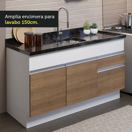 Cocina Integral Glamy Blanco y Marron 150x225cm sin Mesón - Cocinas | Bylmo