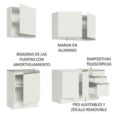 Cocina Integral Glamy Blanco 180x225cm con Mesón de Madera - Cocinas | Bylmo