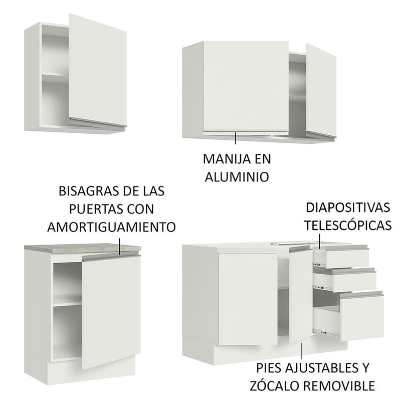 Cocina Integral Glamy Blanco 180x225cm Sin Mesón