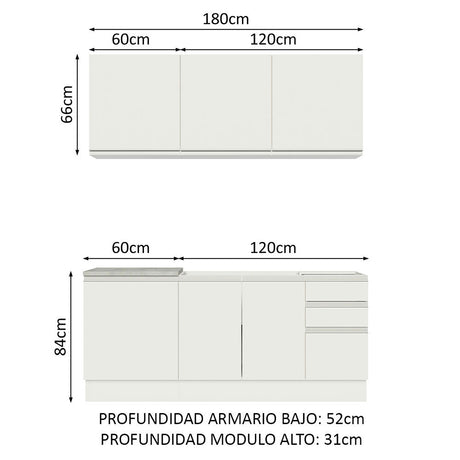 Cocina Integral Glamy Blanco 180x225cm con Mesón de Madera - Cocinas | Bylmo