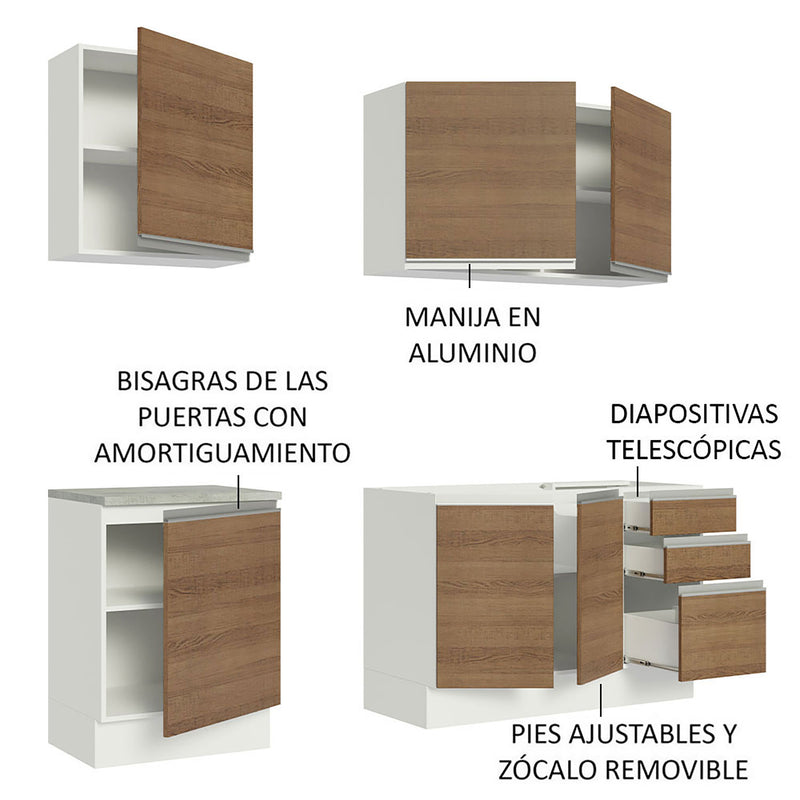 Cocina Integral Glamy Blanco Y Marron 180x225cm Sin Mesón