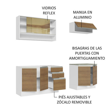 Cocina Integral Glamy Blanco y Marron 200x225cm con Mesón de Madera - Cocinas | Bylmo