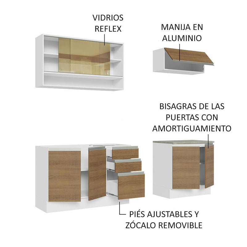 Cocina Integral Glamy Blanco Y Marron 200x225cm Sin Mesón