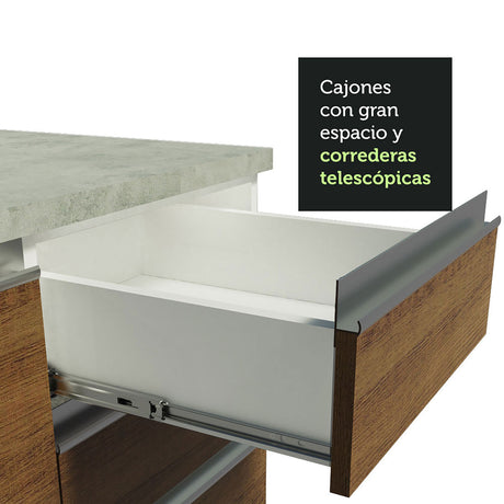 Cocina Integral Glamy Blanco y Marron 200x225cm con Mesón de Madera - Cocinas | Bylmo