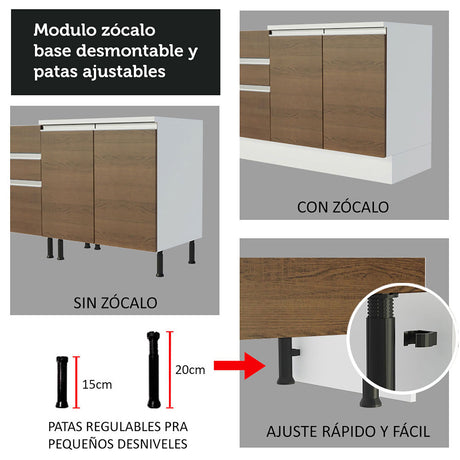 Cocina Integral Glamy Blanco y Marron 200x225cm con Mesón de Madera - Cocinas | Bylmo