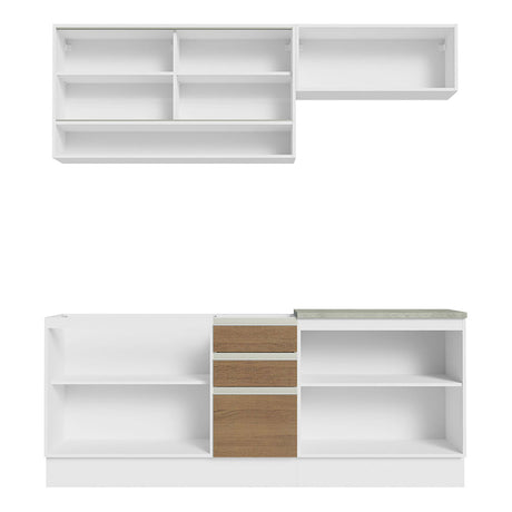 Cocina Integral Glamy Blanco y Marron 200x225cm con Mesón de Madera - Cocinas | Bylmo