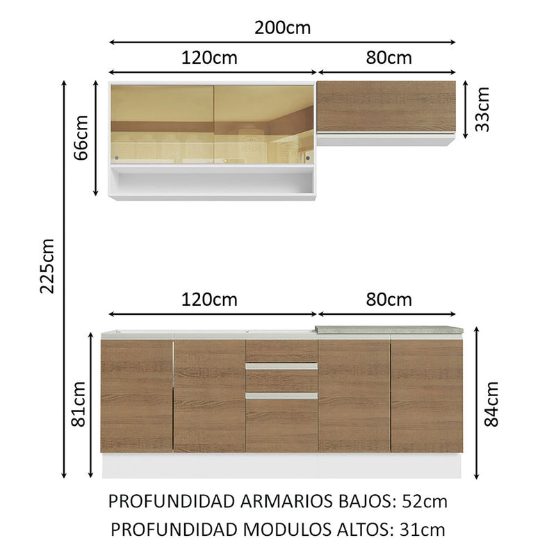 Cocina Integral Glamy Blanco Y Marron 200x225cm Sin Mesón