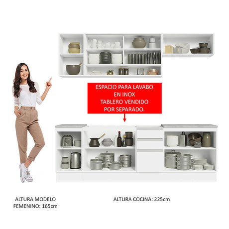 Cocina Integral Glamy Blanco 240x225cm con Mesón de Madera - Cocinas | Bylmo