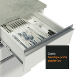 Cocina Integral Glamy Blanco 240x225cm con Mesón de Madera - Cocinas | Bylmo